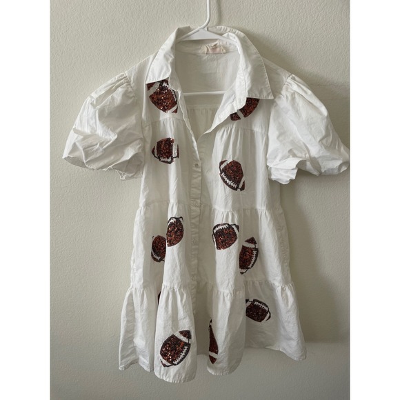 Peach Love California White Sequin Football Tiered Mini Dress Game Day XL - Picture 2 of 5